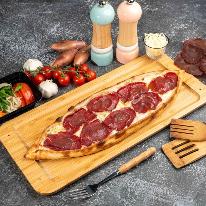 Pastrami and Kashkaval Cheese Acik Karadeniz Pidesi